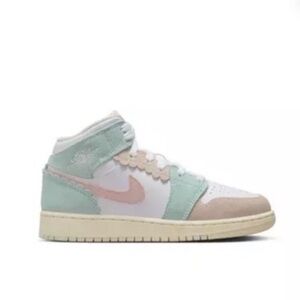 Jordan 1 mid SE “White/Pink Oxford/Jade Ice/Guava Ice” Grade School Girls’ Shoe